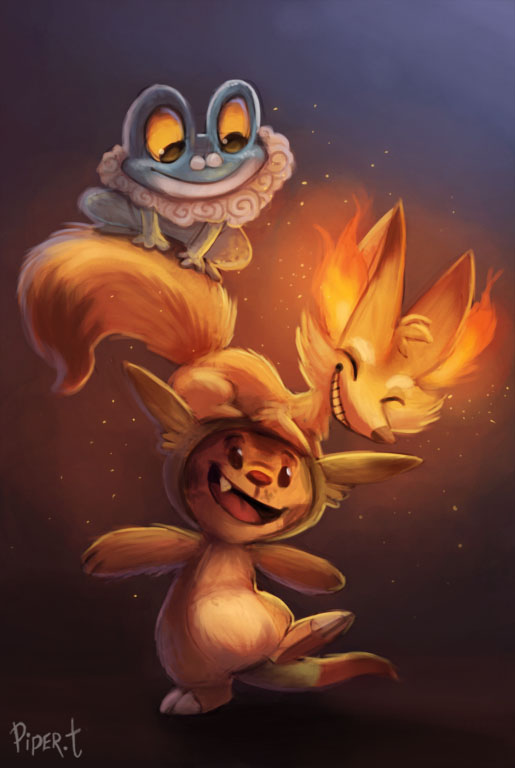 Cute Fennekin Froakie Chespin by_cryptid_creations