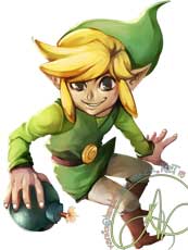 Toon Link from Zelda with a Bomb