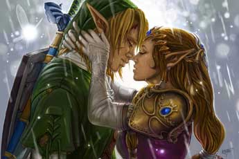 Princess Zelda and Link kissing Zelda OoT