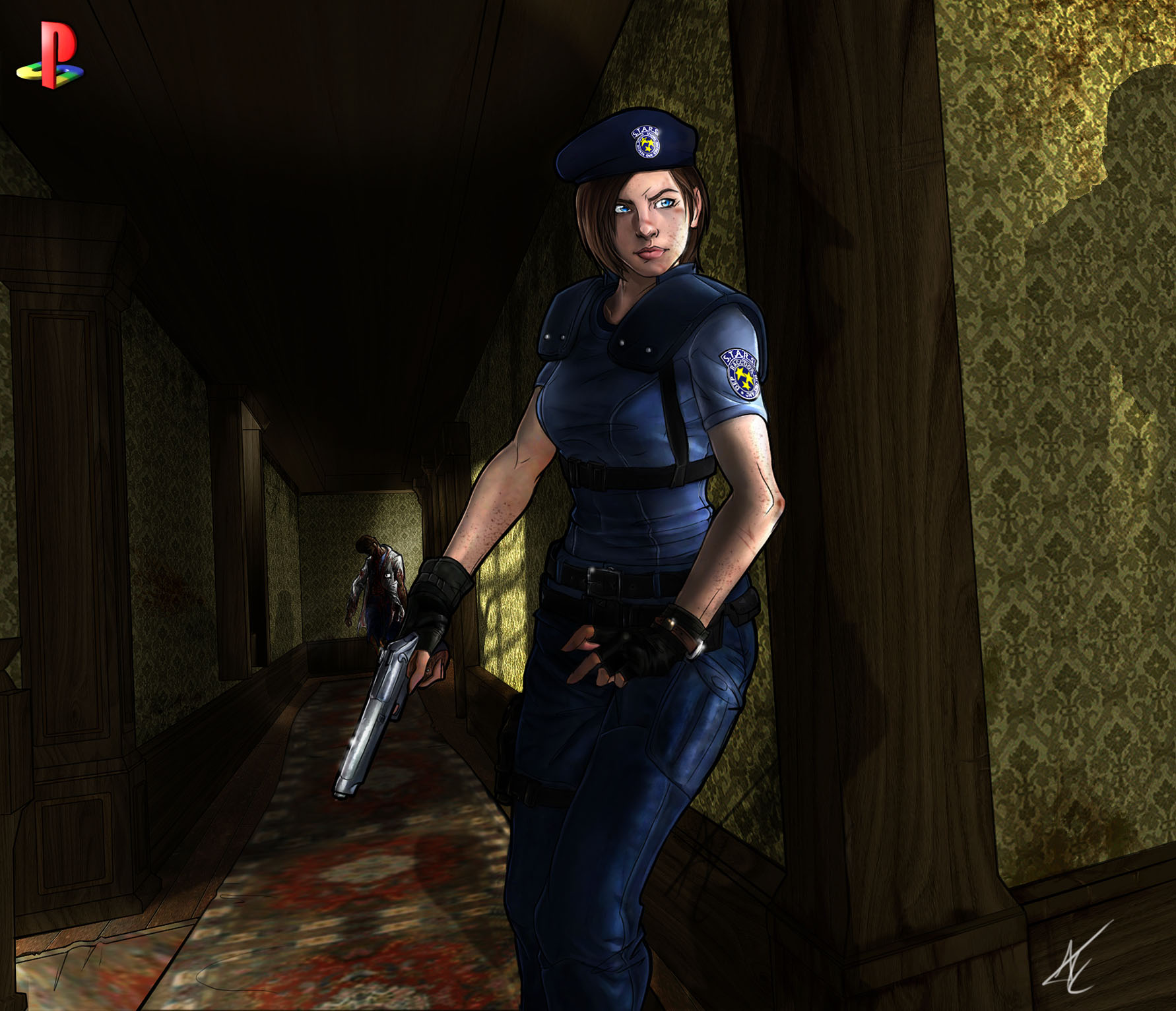 Resident Evil Jill Valentine Playstation PSX Anniversary Art Tribute on Game-Art-HQ