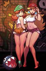 Princess Peach and Daisy as Sexy Poison and Roxy from Final Fight Crossover Art