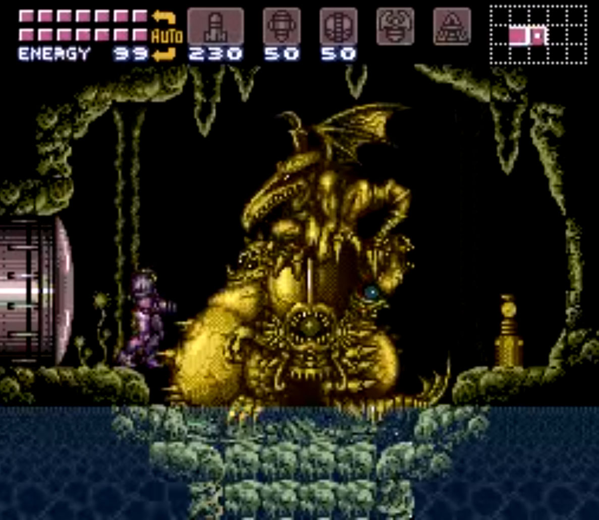 Super Metroid Golden Boss Statue Screenshot