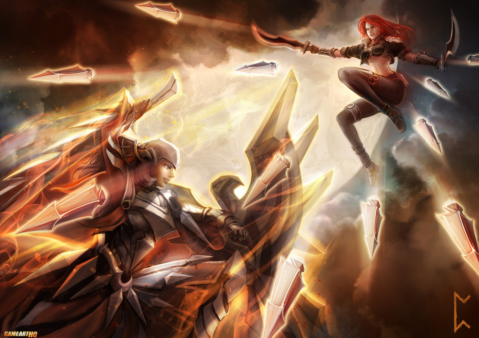 Katarina the Sinister Blade vs. Leona the Radiant Dawn League of Legends Fan Art