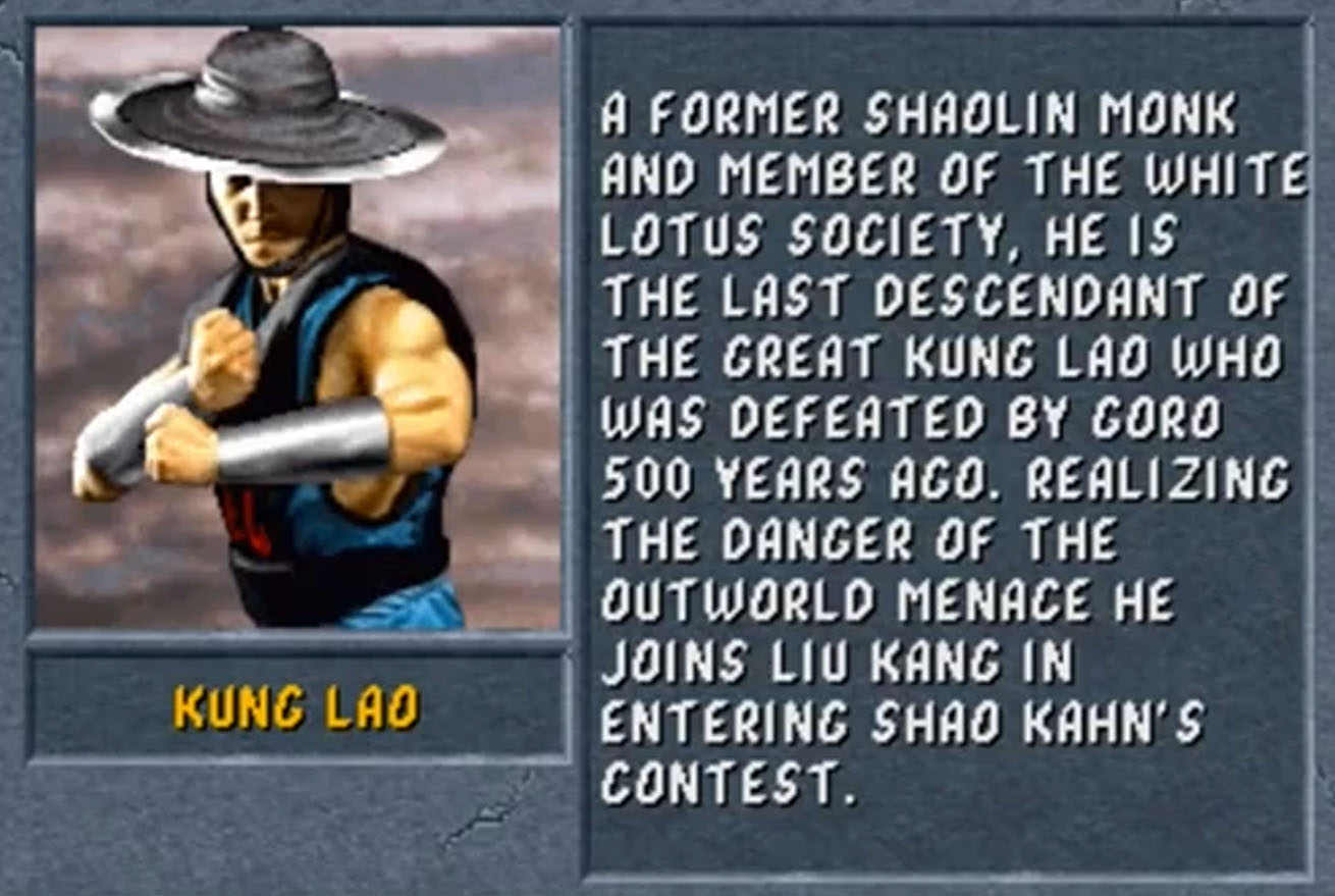 Kung Lao Mortal Kombat II Bio