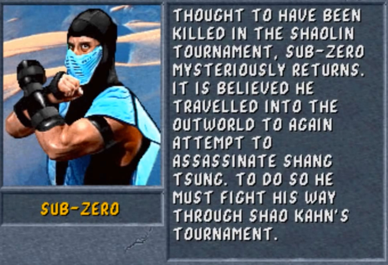 Sub Zero Mortal Kombat 2 Bio