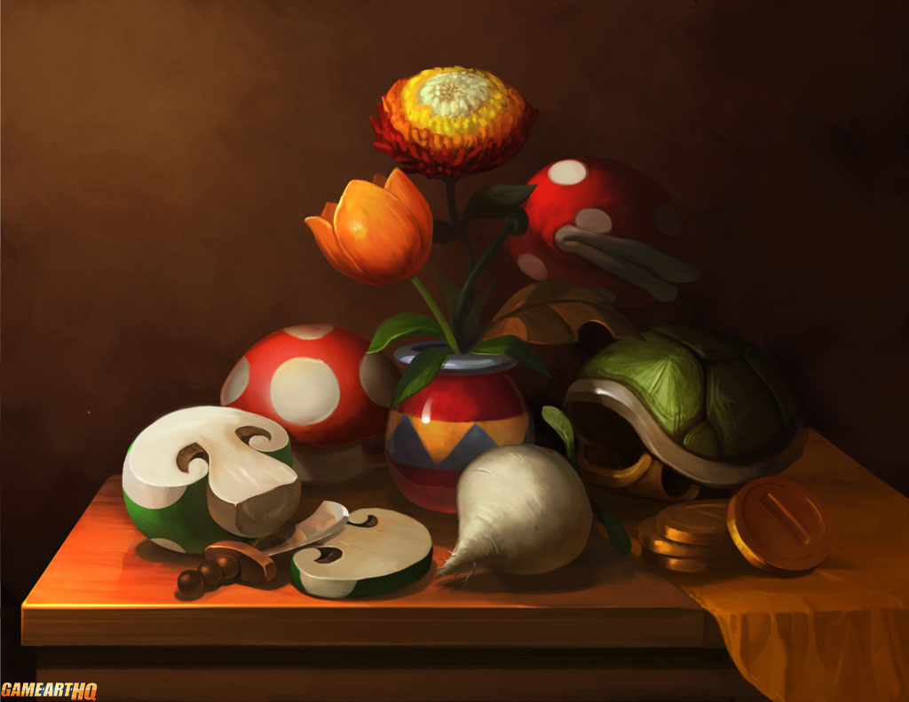 Super Mario Bros Mushrooms Flowers Vegetables by Elizabeth Sherry